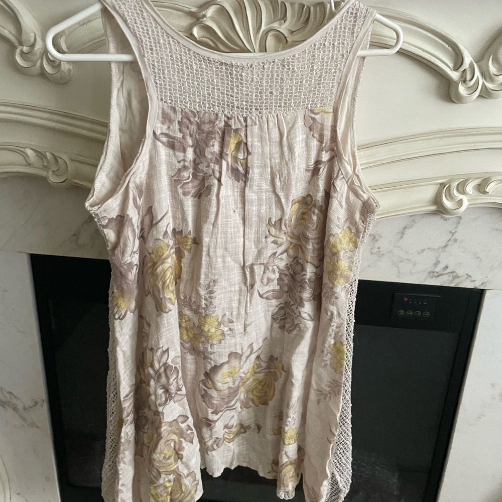 Krazy Kat Cream Floral Tank Top with Lace - Picture 3 of 3